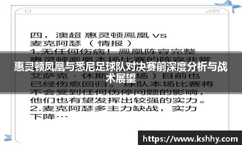 惠灵顿凤凰与悉尼足球队对决赛前深度分析与战术展望